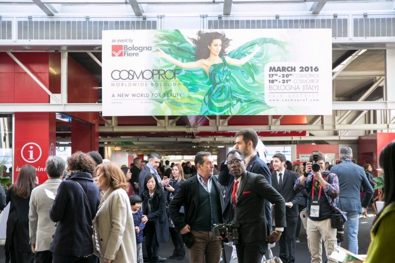 Visitors at the entrance of Cosmoprof Bologna, Italy
